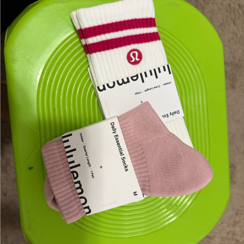 lululemon athletica White and Pink Daily Essential Socks